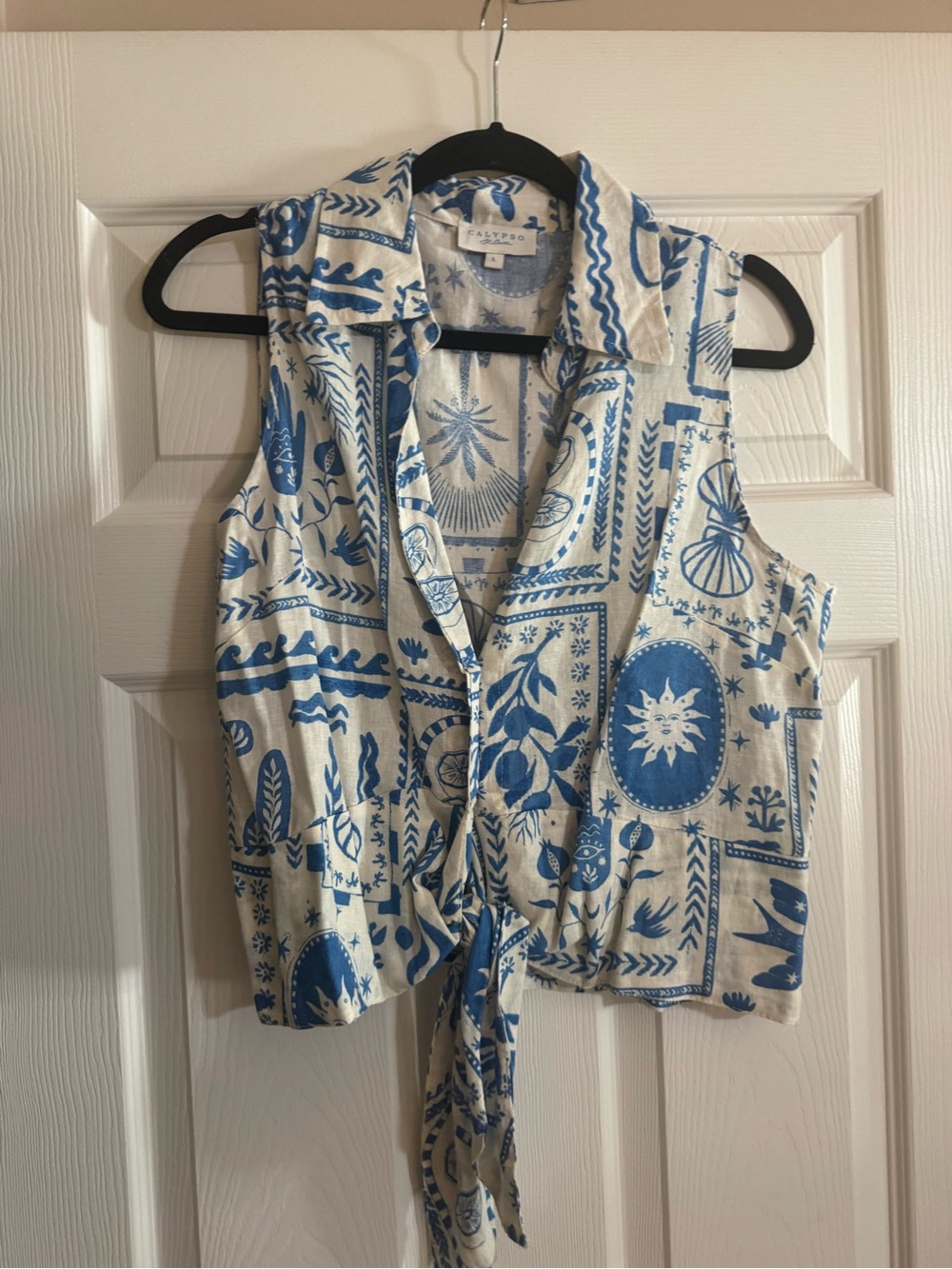 Calypso St. Barth Blue & Cream Tie-Front Printed Camisole